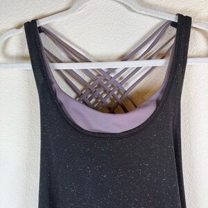 LULULEMON Black Speckled Tank w Built-In Strappy Bra Tie Back Yoga Top No Size